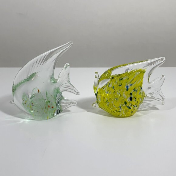 Set Of 2 Glass Angel Fish Figurines Paperweights Art Glass Decor Sculptures - Picture 5 of 11